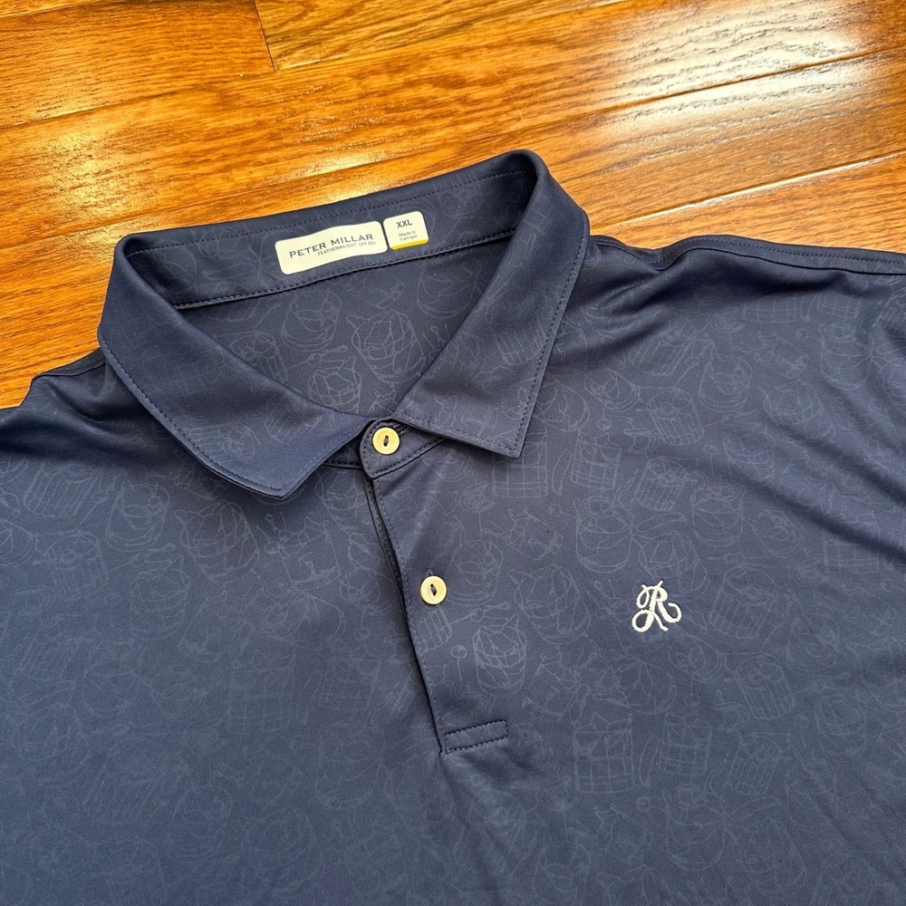 Peter Millar Featherweight Golf Polo Shirt Mens 2XL Old Fashioned Cocktail Print